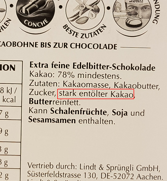 Lindt Edelbitter-Schokolade Zutatenliste